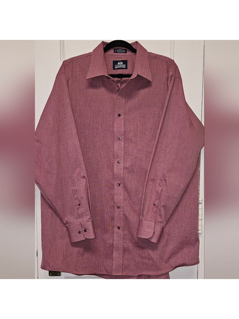 Stafford Men's Maroon Casual Button Down Shirt